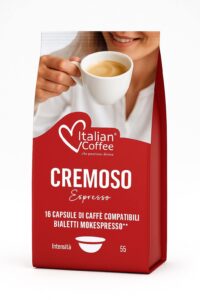 16 Capsule caffè Cremoso Italian Coffee compatibili Bialetti Mokespresso