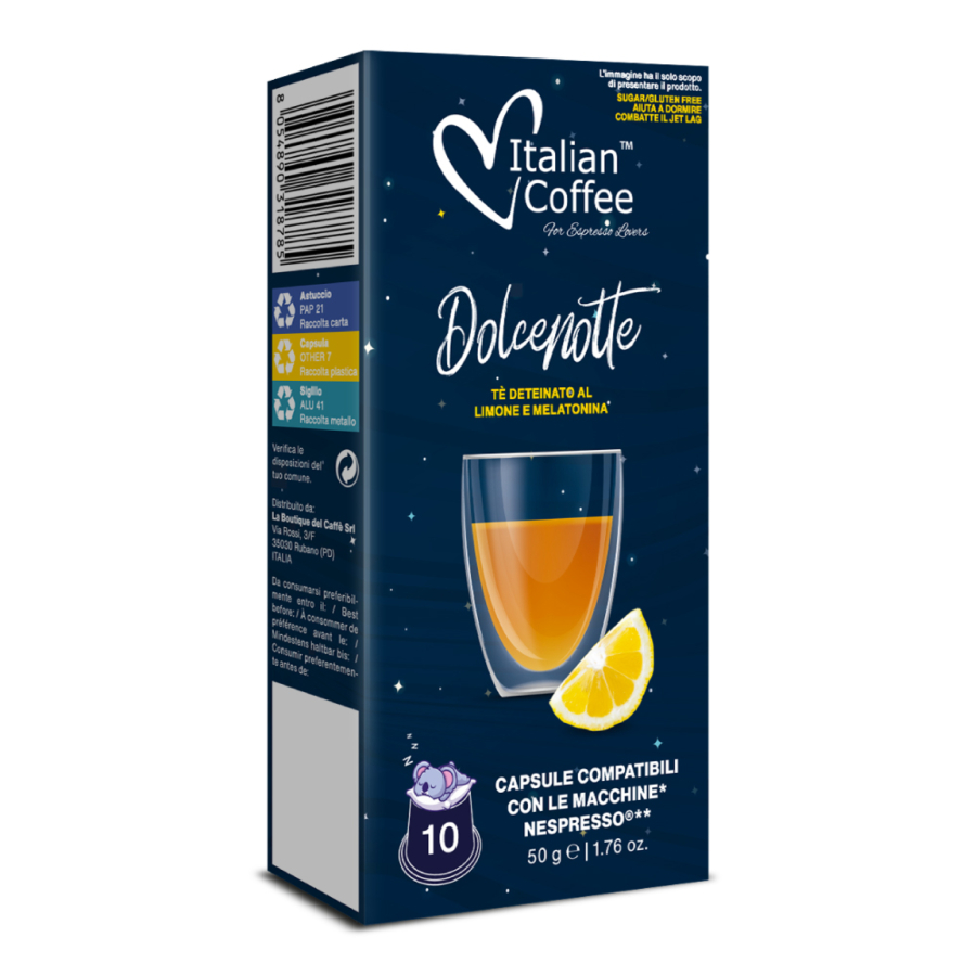 10 Capsule Italian Coffee Tè Deteinato al Limone e Melatonina compatibili  Nespresso®* - Capsule & Coffee